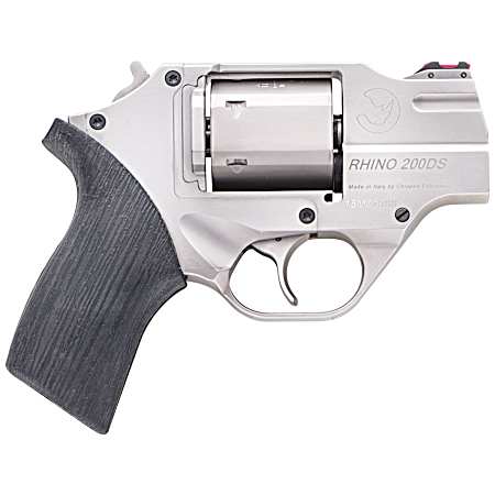 Chiappa Firearms CF340218 Rhino 200DS Small Frame 357 Mag 6 Shot 2 Nickel-Plated Steel Barrel & Cylinder, Nickel-Plated Aluminum Frame, Black Rubber Grip, Concealed Hammer