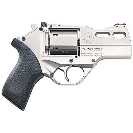 Chiappa Firearms CF340290 Rhino 30SAR *CA Compliant Small Frame 357 Mag 6 Shot, 3 Nickel-Plated Steel Vent Rib Barrel & Cylinder, Nickel-Plated Aluminum Frame, Black Rubber Grip, Concealed Hammer