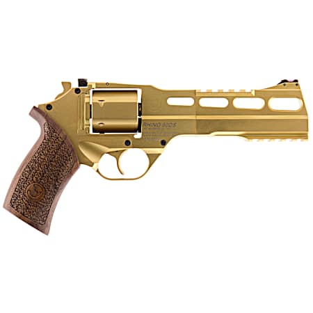 Chiappa Firearms 340225 Rhino 60DS Medium Frame 357 Mag 6 Shot, 6 Gold Plated PVD Steel Vent Rib Barrel & Cylinder, Gold Plated PVD Aluminum Frame,  Walnut Grip, Concealed Hammer