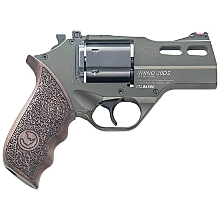 Chiappa Firearms 340285 Rhino 30DS  Small Frame 357 Mag 6 Shot 3 Green Cerakote Steel Vent Rib Barrel, Blued Steel Cylinder, Green Cerakote Aluminum Frame, Walnut Grip, Concealed Hammer
