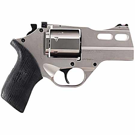 Chiappa Firearms 340290 Rhino 30DS  Small Frame 357 Mag 6 Shot, 3 Nickel-Plated Steel Vent Rib Barrel & Cylinder, Nickel-Plated Aluminum Frame, Black Rubber Grip, Concealed Hammer