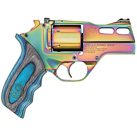 Chiappa Firearms 340319 Rhino 30DS Nebula 357 Mag 6 Shot, 3 Rainbow PVD Steel Vent Rib Barrel & Cylinder, Rainbow PVD Aluminum Frame, Blue Laminate, Grip Exposed Hammer