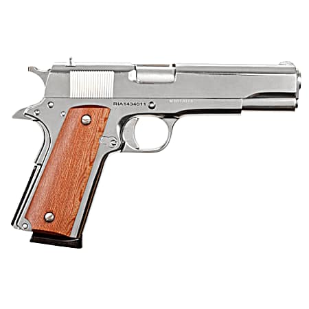 Rock Island 51433 GI Standard FS 45 ACP Caliber with 5 Barrel, 8+1 Capacity, Overall Polished Nickel Finish Steel, Beavertail Frame, Serrated Slide & Wood Grip