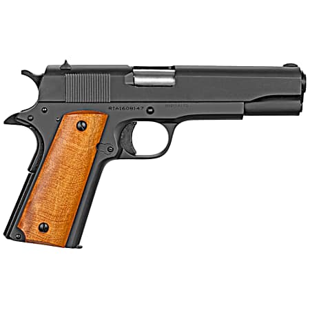 Rock Island 51815 GI Standard FS *CA Compliant 38 Super Caliber with 5 Barrel, 10+1 Capacity, Overall Black Parkerized Finish Steel Beavertail Frame, Serrated Slide & Wood Grip