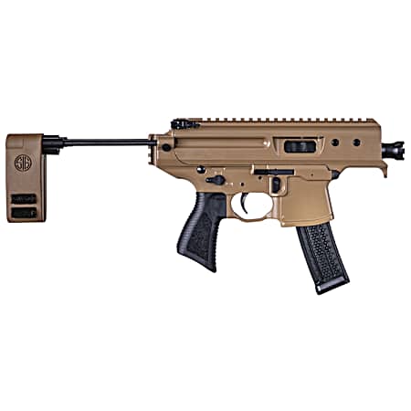 Sig Sauer PMPX3BCH MPX Copperhead 9mm Luger Caliber with 3.50 Barrel, 20+1 Capacity, Coyote Elite Cerakote Metal Finish, Folding Pivoting Contour Brace Stock & Black Polymer Grip Ambidextrous Hand