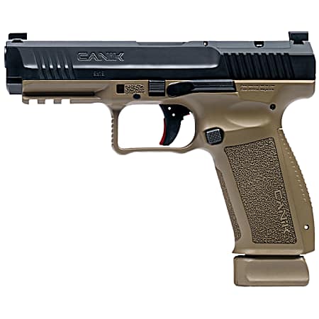 Canik HG6652N Mete SFT 9mm Luger 10+1 4.46 Black Nitride Steel Barrel, Black Cerakote Optic Ready/Serrated Steel Slide, Flat Dark Earth Polymer Frame w/Picatinny Rail, Interchangeable Backstrap Grip