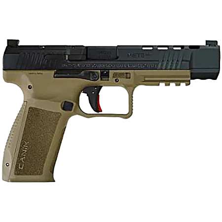 Canik HG6651N Mete SFx  9mm Luger 10+1 5.20 Black Nitride Match Grade Barrel, Black Optic Ready/Serrated Steel Slide, Flat Dark Earth Polymer Frame w/Picatinny Rail, Aggressive Texture Grip