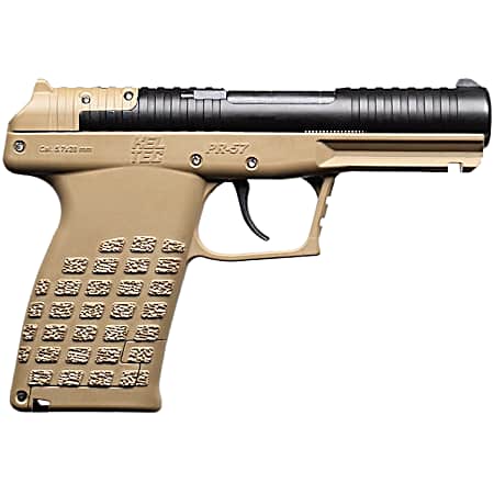 Kel-Tec PR57TAN PR57  Compact Frame 5.7x28mm 20+1 4 Black Steel Barrel, Tan Optic Ready/Serrated Slide, Tan Textured Grip