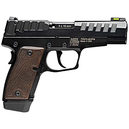 Kel-Tec P15MBLK P15  9mm Luger 15+1 4 Black Steel Barrel, Black Nitride Serrated Steel Slide, Black Anodized Aluminum Frame, American Walnut Grip, Ambidextrous