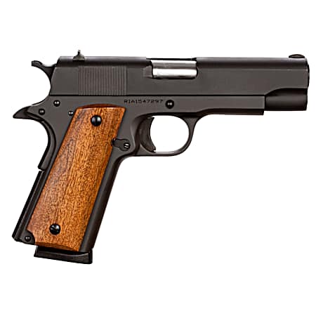 Rock Island 51417 GI Standard MS *CA Compliant 45 ACP Caliber with 4.20 Barrel, 8+1 Capacity, Overall Black Parkerized Finish Steel, Beavertail Frame, Serrated Slide & Wood Grip