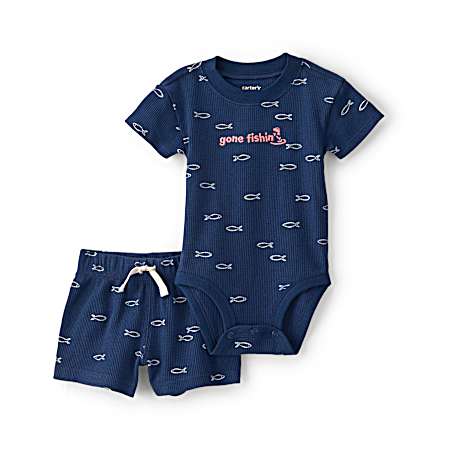 Infant Blue Gone Fishin Short Set - 2 Pc