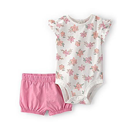 Infant Pink Floral Short Set - 2 Pc