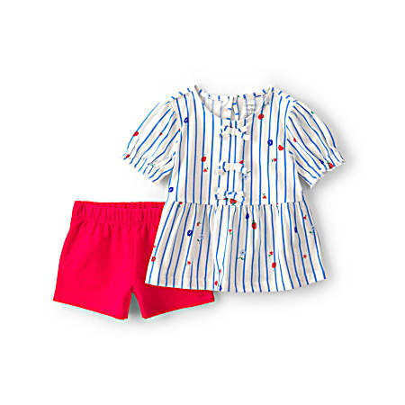 Toddler's Red/White/Blue Stripe Berry Short Set - 2 PC