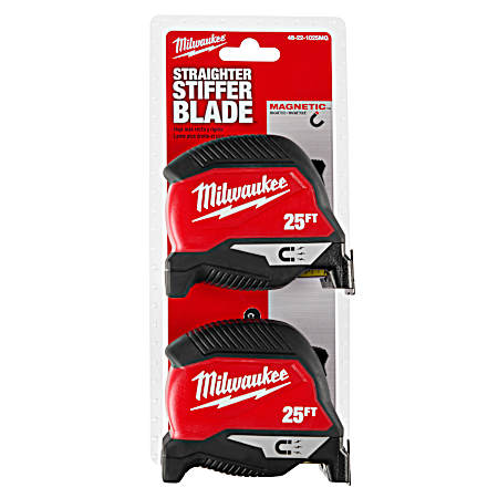 25 ft Magnetic Tape Measure - 2 Pk