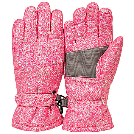 Girls' Pink Glitter Ski Gloves