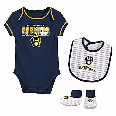 Infant Milwaukee Brewers Layette Set - 3 Pc