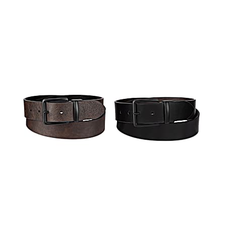 Men's Black/Brown 38mm Reversible Batwing Logo Belt