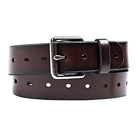 Men's Brown 38mm Oblong Perforated Holes Belt