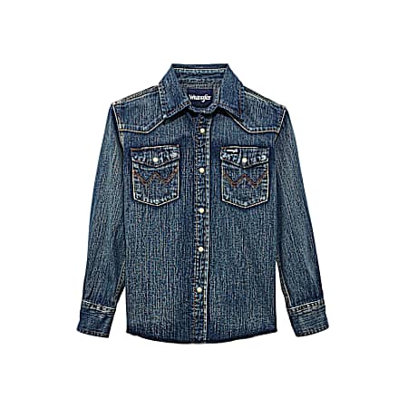 Boys' Dark Indigo Snap Front Long Sleeve Shirt