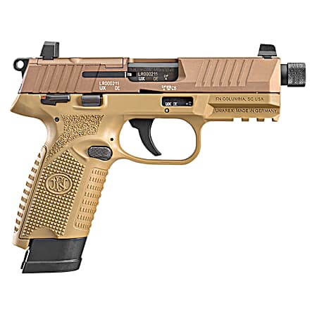 FN 66101006 502 Tactical 22 LR 10+1/15+1, 4.60 Black Steel Threaded Barrel, Flat Dark Earth Optic Ready/Serrated Slide & Polymer Frame w/Picatinny Rail, FDE Textured Polymer Grip, Ambidextrous