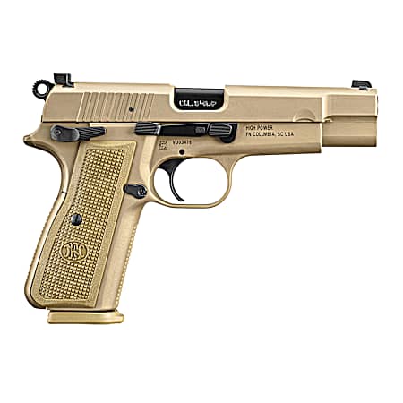 FN 66101069 High Power  9mm Luger 17+1, 4.70 Black Target Crown Steel Barrel, Flat Dark Earth PVD Serrated Steel Slide & Steel Frame w/Beavertail, FDE Textured Polymer Grip, Ambidextrous