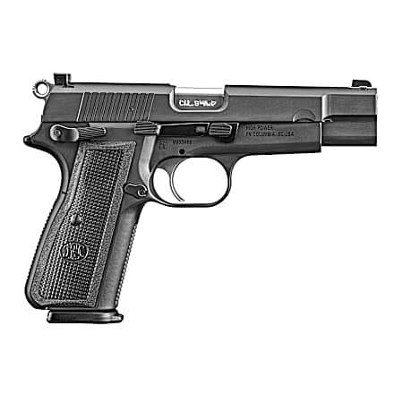 FN 66101115 High Power  9mm Luger 10+1 4.70 Black Target Crown Steel Barrel, Black PVD Serrated Steel Slide & Steel Frame w/Beavertail, Black Polymer Grip, Ambidextrous