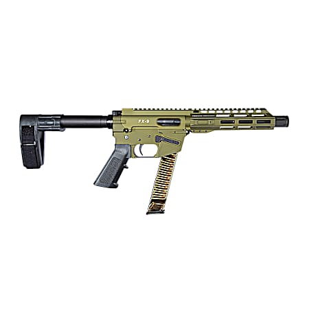 FREEDOM ORDNANCE FX9P8SBM-ODG FX9  9mm Luger 32+1 8 Black Nitride Barrel, M-LOK Handguard, OD Green Aluminum Receiver w/Picatinny Rail, OD Green Polymer SB Mini Brace, Black AR15 Grip