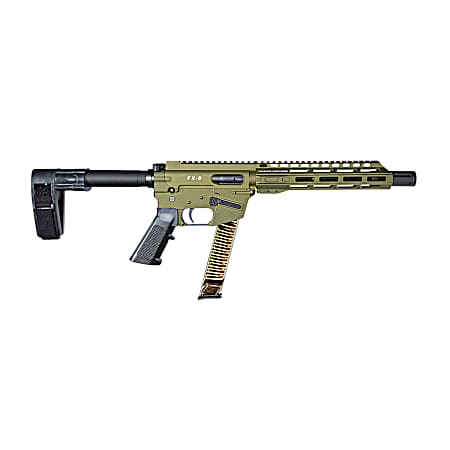 FREEDOM ORDNANCE FX9P10SBM-ODG FX9  9mm Luger 32+1 10 Black Nitride Barrel, M-LOK Handguard, OD Green Aluminum Receiver w/Picatinny Rail, OD Green Polymer SB Mini Brace, Black AR15 Grip