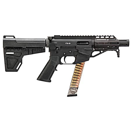 Freedom Ordnance FX9P4 FX-9  9mm Luger 31+1 4.50 Black Nitride Chromoly Steel Barrel Black Hard Coat Anodized Black KAK Shockwave Pistol Brace Black Polymer Grips Right Hand