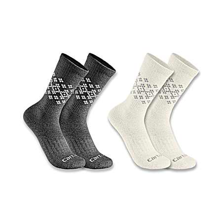 Women's 2 Pk Charcoal Midweight Synthetic-Wool Blend Fairisle Crew Socks