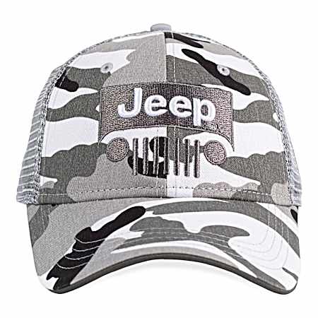 Men's White Camo Jeep Cap