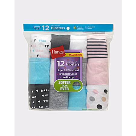 Girls' Assorted Tagless Hipsters - 12 Pk