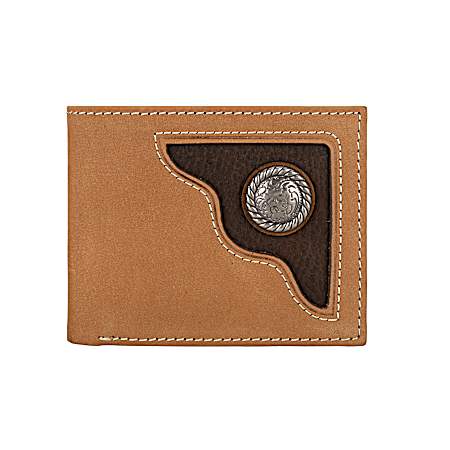 Men's Leather Tooled Inlay Bifold w/Metal Concho