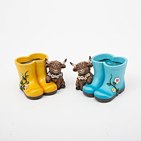 Highland Cow with Boots Planter Assorted