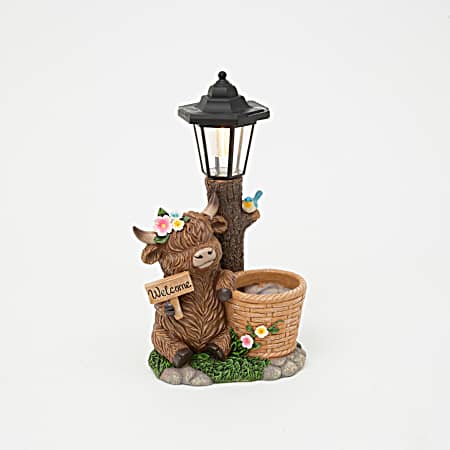 Highland Cow Solar Streetlamp Planter