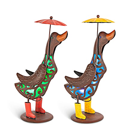 Metal Solar Duck with Boots Statue