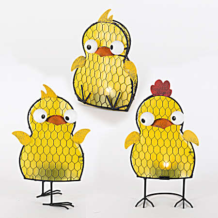 Metal Solar Silly Chick Statue Assorted