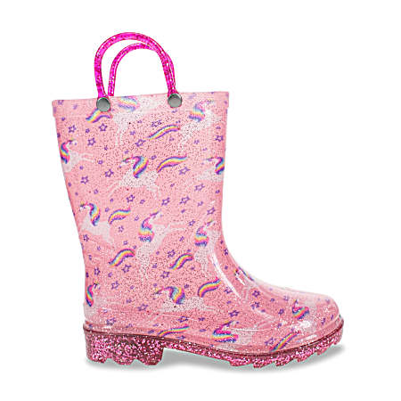 Little Girls' Pink Sparkle Unicorn Lighted Rain Boots