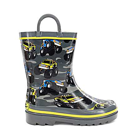 Little Boys' Charcoal Printed Monster Crusher Rain Boots