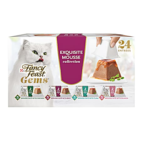 12 ct. 4 oz. Fancy Feast Gems Pate Cat Food Mousse and a Halo of Savory Gravy Wet Cat Food Variety Pack
