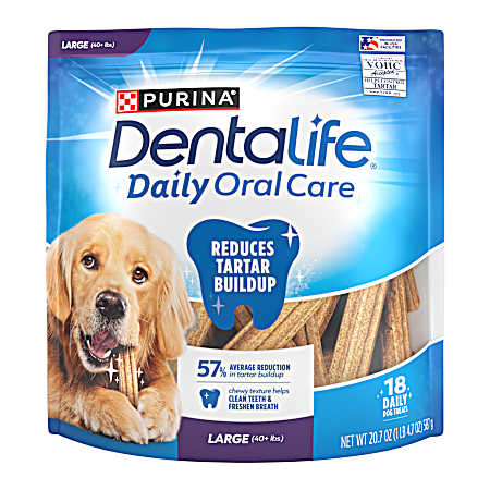 20.7 oz. DentaLife Daily Oral Care Dog Treats for Large Dogs 40 plus lbs., Chewy Dental Treat to Freshen Breath and Fight Tartar, Chicken Flavor