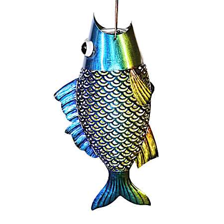 Metal Blue Fish Hanging Solar Lantern