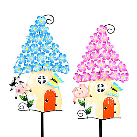 Flower House Roof Cow/Pig Solar Stake Assorted