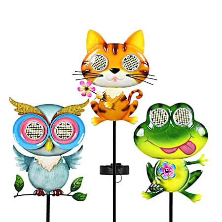 Big Eyes Owl/Cat/Frog Solar Stake Assorted