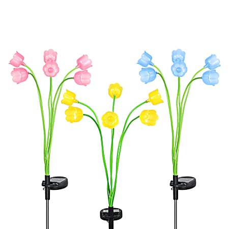 Yellow/Pink 6 Flower Spray Solar Stake Assorted