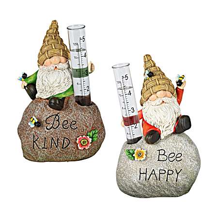 Gnome on Rock Rain Gauge Assorted