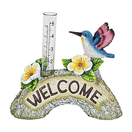 Hummingbird on Welcome Log Rain Gauge