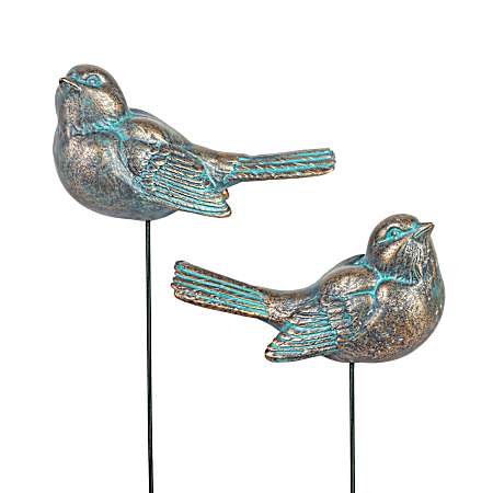 Bronze Patina Bird Pot Stake Assorted