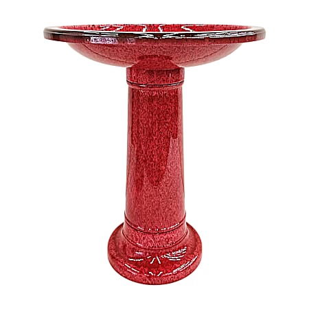 Lightweight Glazed Birdbath - Red