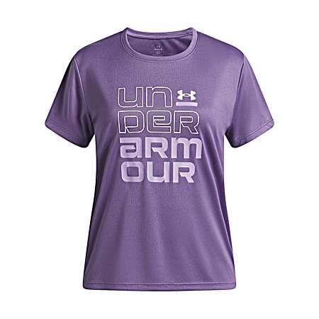 Girls' Purple Tech Split Wordmark Short Sleeve Shirt
